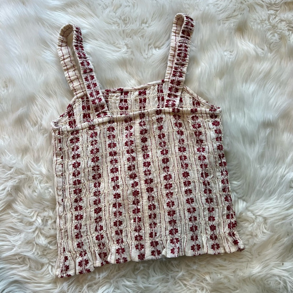 American Eagle Outfitters Womens Tank Top White Red Floral Sleeveless Smocked S - Picture 2 of 6